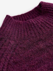 Burgundy Red High Neck Textured Knitted Jumper with Wool - Image 7 of 9