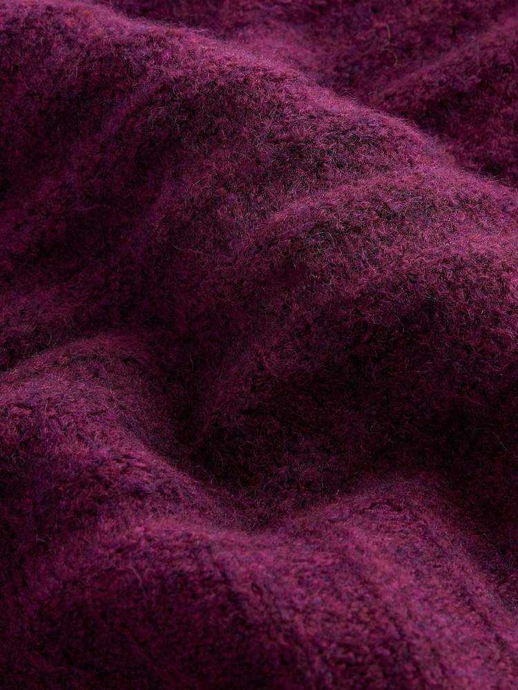 Burgundy Red High Neck Textured Knitted Jumper with Wool - Image 9 of 9