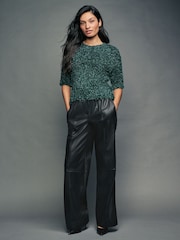 Dark Green Sparkle Tinsel Short Sleeve Knitted T-Shirt Jumper - Image 2 of 7
