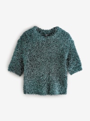 Dark Green Sparkle Tinsel Short Sleeve Knitted T-Shirt Jumper - Image 5 of 7