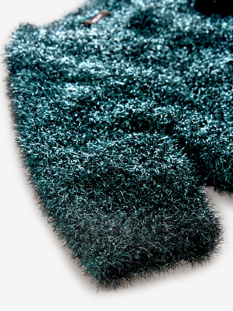 Dark Green Sparkle Tinsel Short Sleeve Knitted T-Shirt Jumper - Image 7 of 7