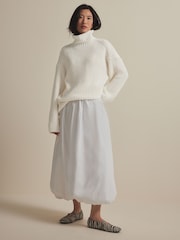 White Ecru Roll High Neck Ribbed Longline Knitted Jumper with Wool - Image 2 of 9