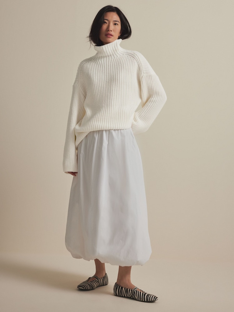 White Ecru Roll High Neck Ribbed Longline Knitted Jumper with Wool - Image 2 of 9
