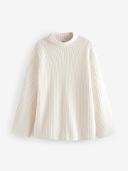 White Ecru Roll High Neck Ribbed Longline Knitted Jumper with Wool - Image 6 of 9