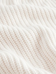 White Ecru Roll High Neck Ribbed Longline Knitted Jumper with Wool - Image 7 of 9