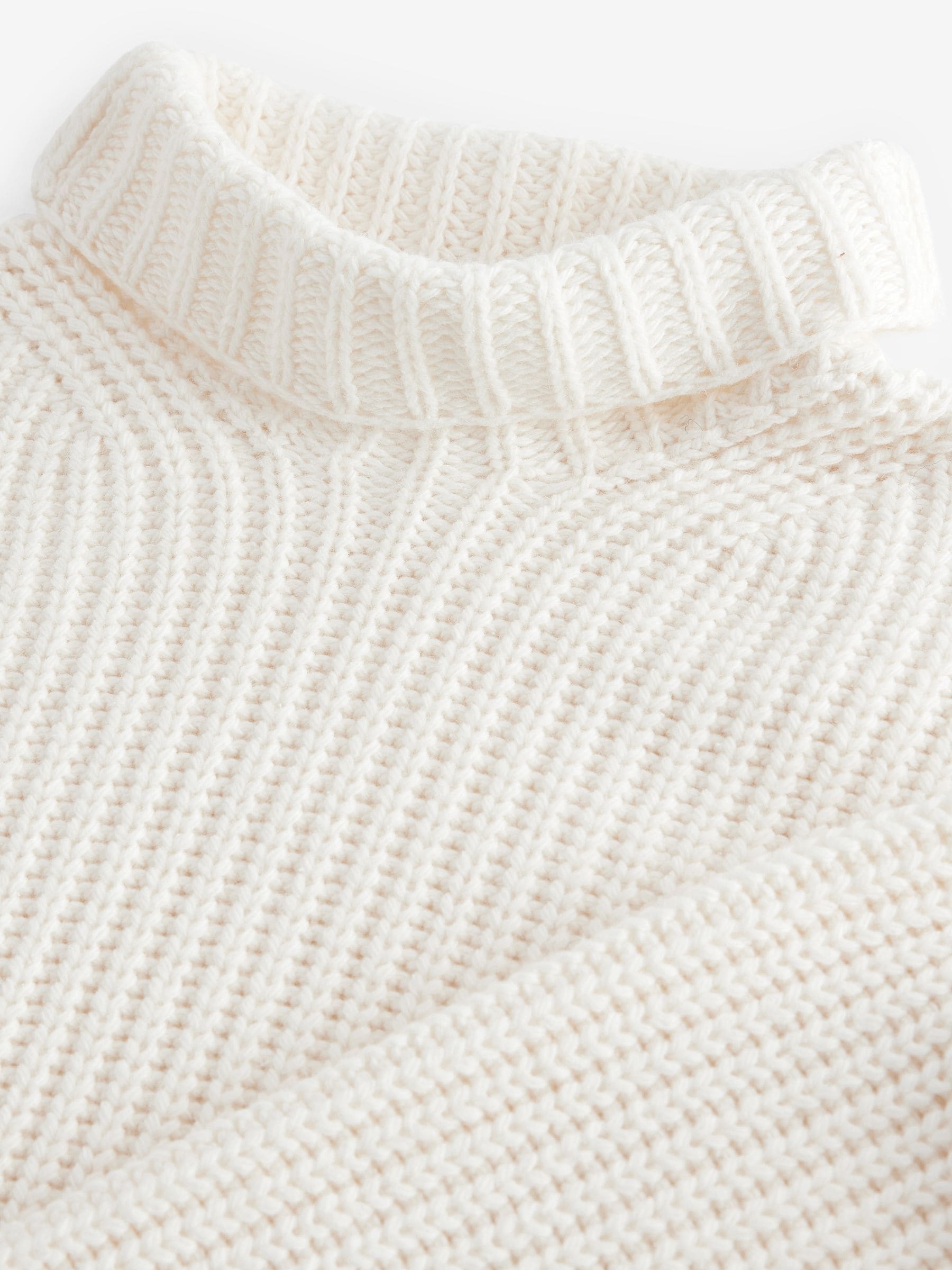Buy White Ecru Roll High Neck Ribbed Longline Knitted Jumper with Wool from Next Luxembourg