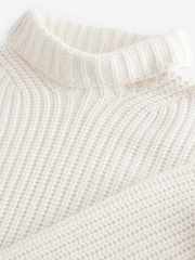 White Ecru Roll High Neck Ribbed Longline Knitted Jumper with Wool - Image 8 of 9