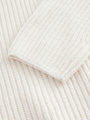 White Ecru Roll High Neck Ribbed Longline Knitted Jumper with Wool - Image 9 of 9