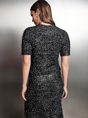 Black Sparkle Tinsel Short Sleeve Knitted T-Shirt Jumper - Image 3 of 8