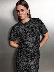 Black Sparkle Tinsel Short Sleeve Knitted T-Shirt Jumper - Image 4 of 8