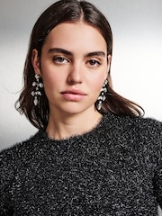 Black Sparkle Tinsel Short Sleeve Knitted T-Shirt Jumper - Image 5 of 8