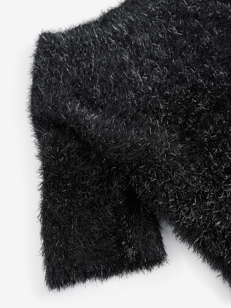 Black Sparkle Tinsel Short Sleeve Knitted T-Shirt Jumper - Image 8 of 8