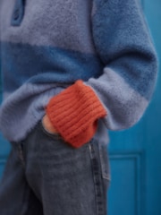 Navy Blue Stripe Collared Polo Knitted Jumper with Wool - Image 5 of 9