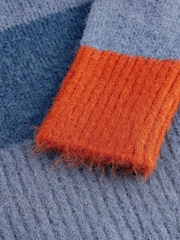 Navy Blue Stripe Collared Polo Knitted Jumper with Wool - Image 8 of 9