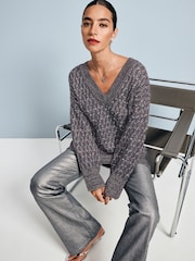 Серый угольный - Co-ord Sparkle Patterned V-Neck Knitted Jumper - Image 2 of 7