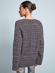Серый угольный - Co-ord Sparkle Patterned V-Neck Knitted Jumper - Image 3 of 7