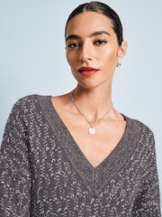 Серый угольный - Co-ord Sparkle Patterned V-Neck Knitted Jumper - Image 4 of 7
