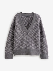 Серый угольный - Co-ord Sparkle Patterned V-Neck Knitted Jumper - Image 5 of 7