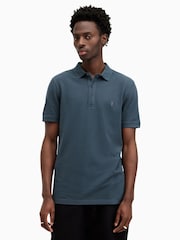 AllSaints Blue Reform Short Sleeve Polo Shirt - Image 1 of 5