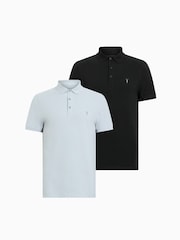 AllSaints Black Reform Short Sleeve Polo Shirts 2 Pack - Image 1 of 7