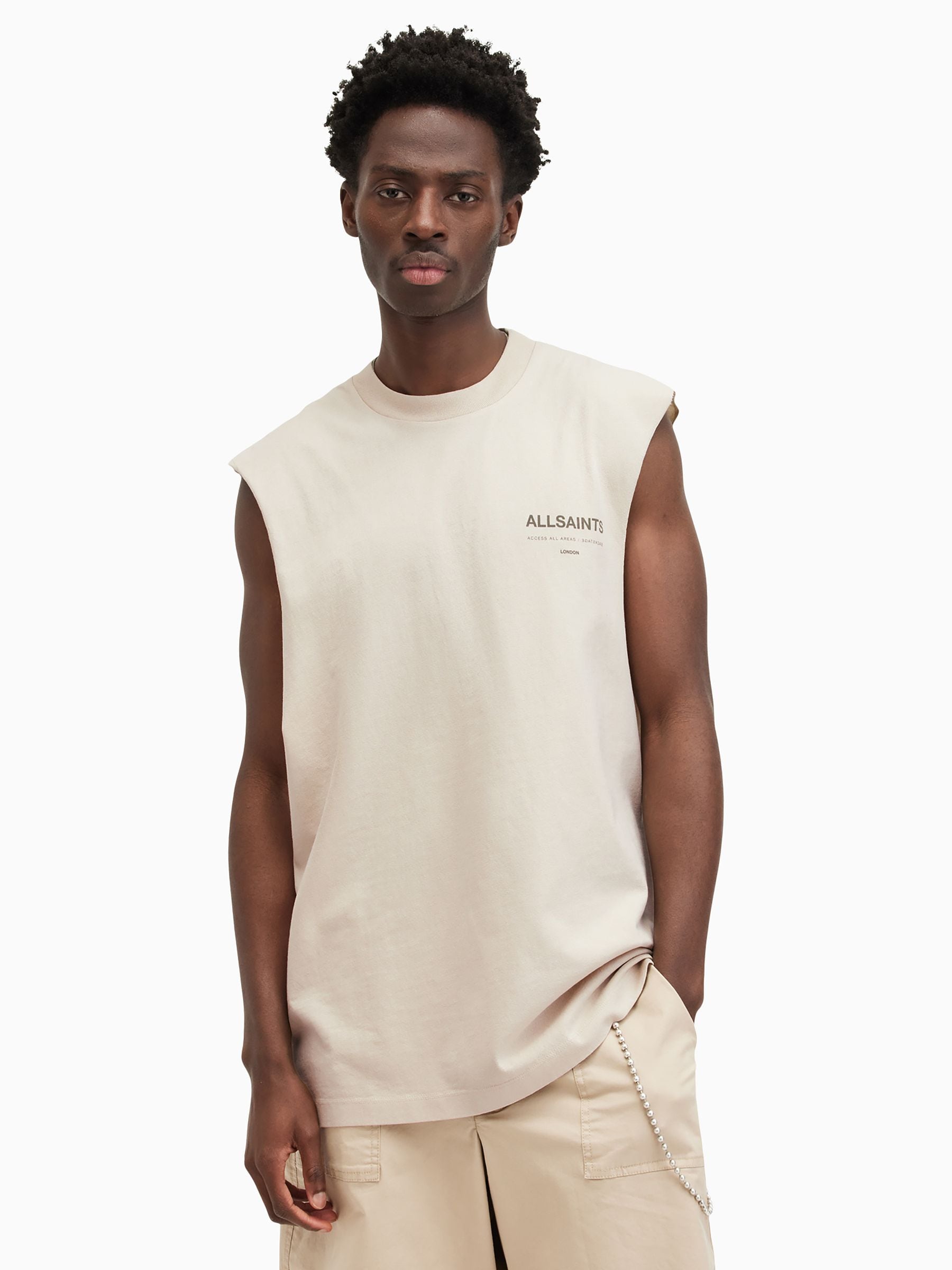 Buy AllSaints Brown 100% Cotton Access Sleeveless Crew T-Shirt