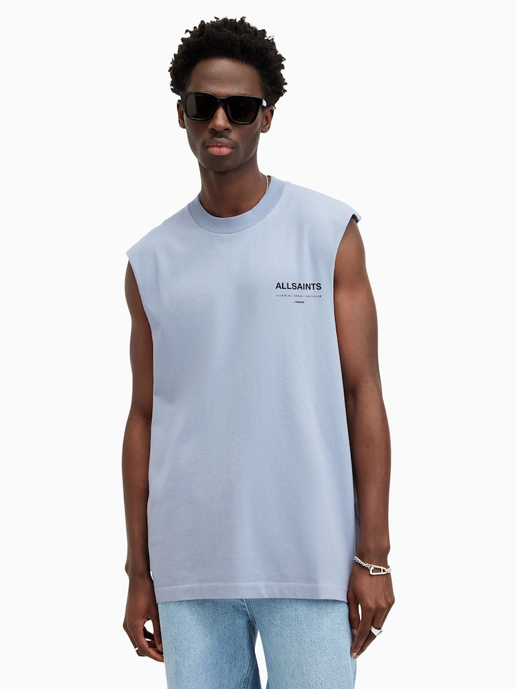 Blau - AllSaints 100% Cotton Access Sleeveless Crew T-Shirt - Bild 1 von 8