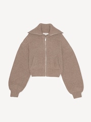 Remain Knitted Cropped Bomber Brown Jumper - Image 4 of 6