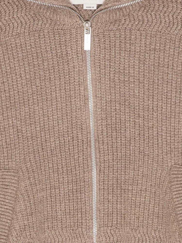 Remain Knitted Cropped Bomber Brown Jumper - Image 6 of 6