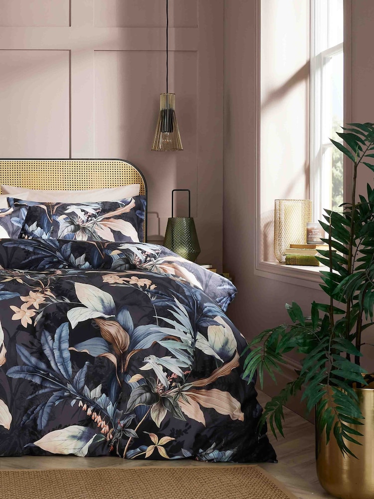 Vantona NavyMulti Carlotta Leaves 100% Cotton Duvet Cover Set - Image 1 of 4