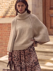 Écru - Poncho lavorato a maglia Collo alto - Immagine 1 di 7