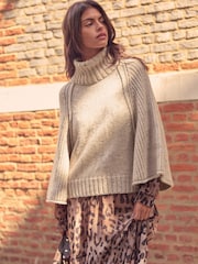 Écru - Poncho lavorato a maglia Collo alto - Immagine 3 di 7