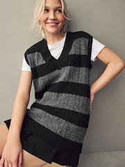 Black/Charcoal Grey V-Neck Knitted Tank - Image 1 of 6