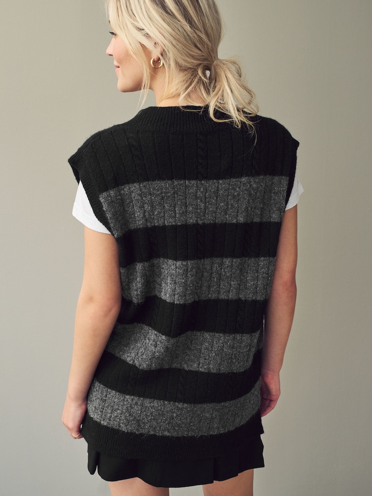 Black/Charcoal Grey V-Neck Knitted Tank - Image 2 of 6