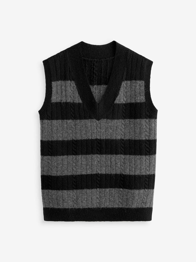 Black/Charcoal Grey V-Neck Knitted Tank - Image 4 of 6