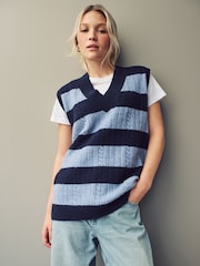 Navy/Blue Stripe V-Neck Knitted Tank - Image 2 of 7