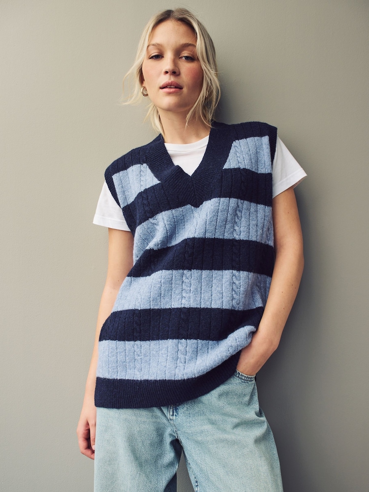 Navy/Blue Stripe V-Neck Knitted Tank - Image 2 of 7