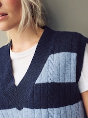 Navy/Blue Stripe V-Neck Knitted Tank - Image 4 of 7