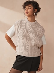 Ecru Cable Knit Button Side Tank - Image 1 of 7