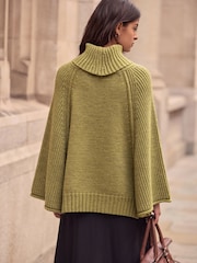 Vert kaki - Roll Neck Knitted Poncho - Image 2 de 7
