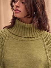 Vert kaki - Roll Neck Knitted Poncho - Image 4 de 7