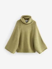 Vert kaki - Roll Neck Knitted Poncho - Image 5 de 7