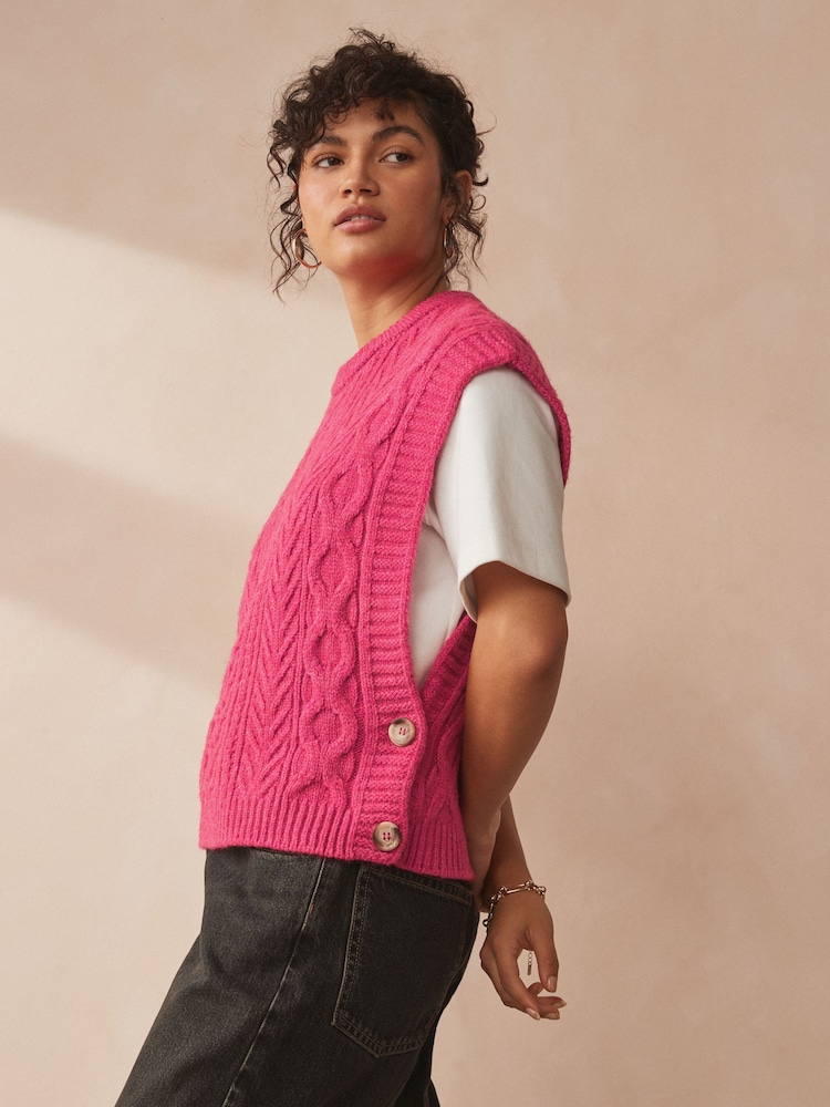 Pink Cable Knit Button Side Tank - Image 1 of 7
