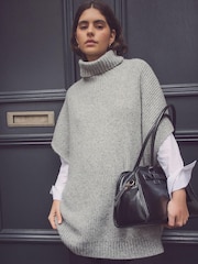 Grey Roll Neck Knitted Containing Alpacca Wool Poncho - Image 2 of 4