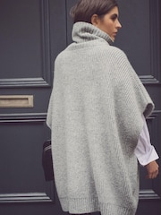 Grey Roll Neck Knitted Containing Alpacca Wool Poncho - Image 3 of 4