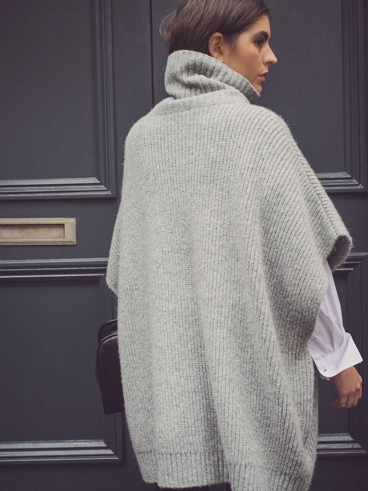 Grey Roll Neck Knitted Containing Alpacca Wool Poncho - Image 3 of 4