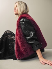 Berry Pink Faux Fur Gilet - Image 2 of 4