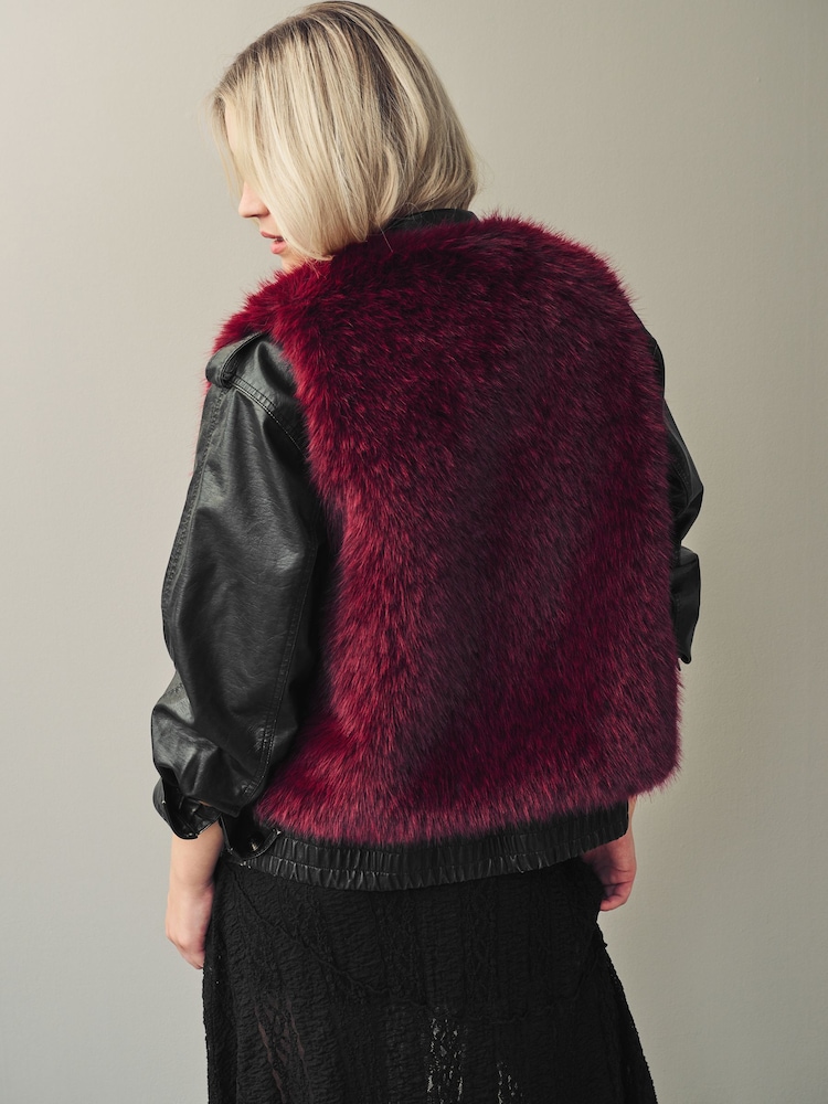 Berry Pink Faux Fur Gilet - Image 3 of 4