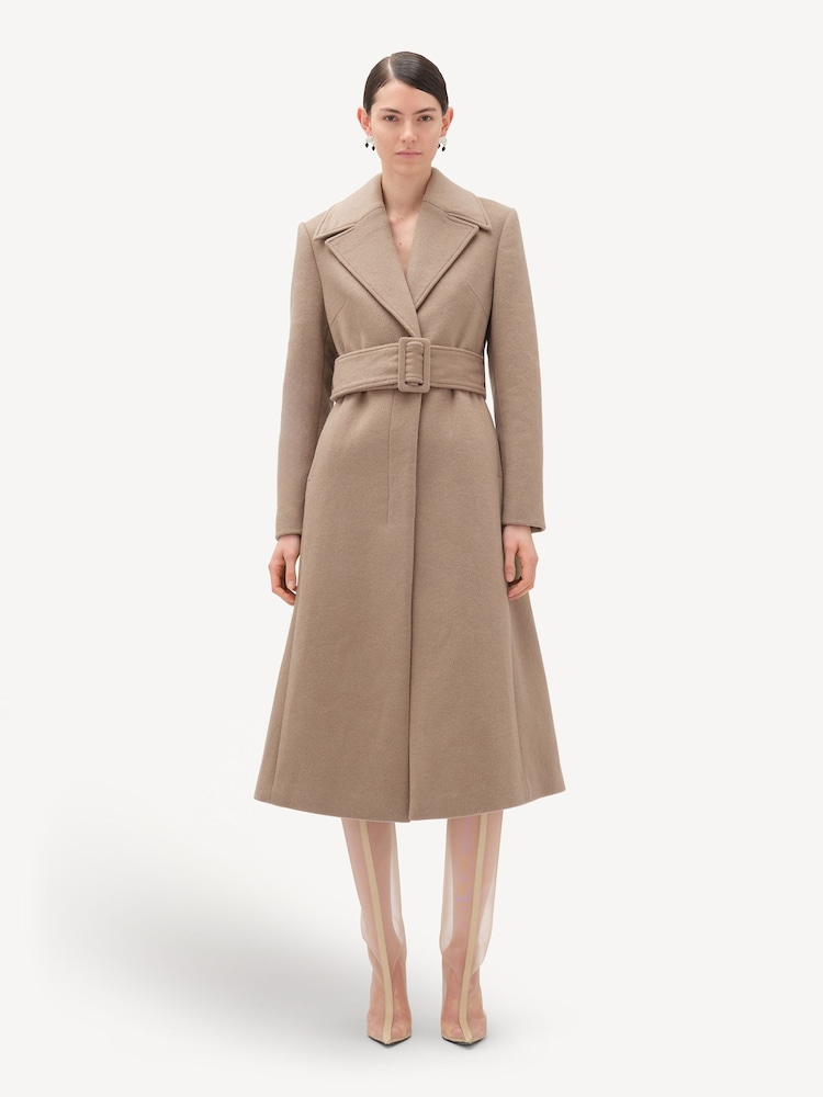 Remain Slim Fitted Long Line Brown Coat - Image 1 of 6