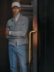 Reiss Sky Blue Eden Suede Trucker Jacket - Image 1 of 6