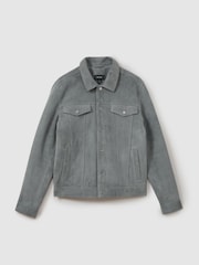 Reiss Sky Blue Eden Suede Trucker Jacket - Image 2 of 6